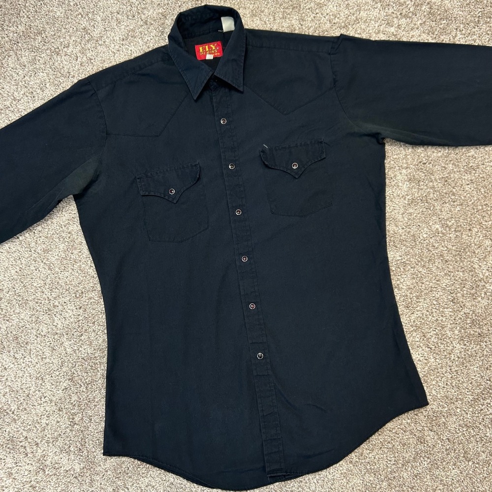 Vintage Ely Cattleman Pearl Snap Shirt Black Western Cowboy Men Size 15.5, 32/33